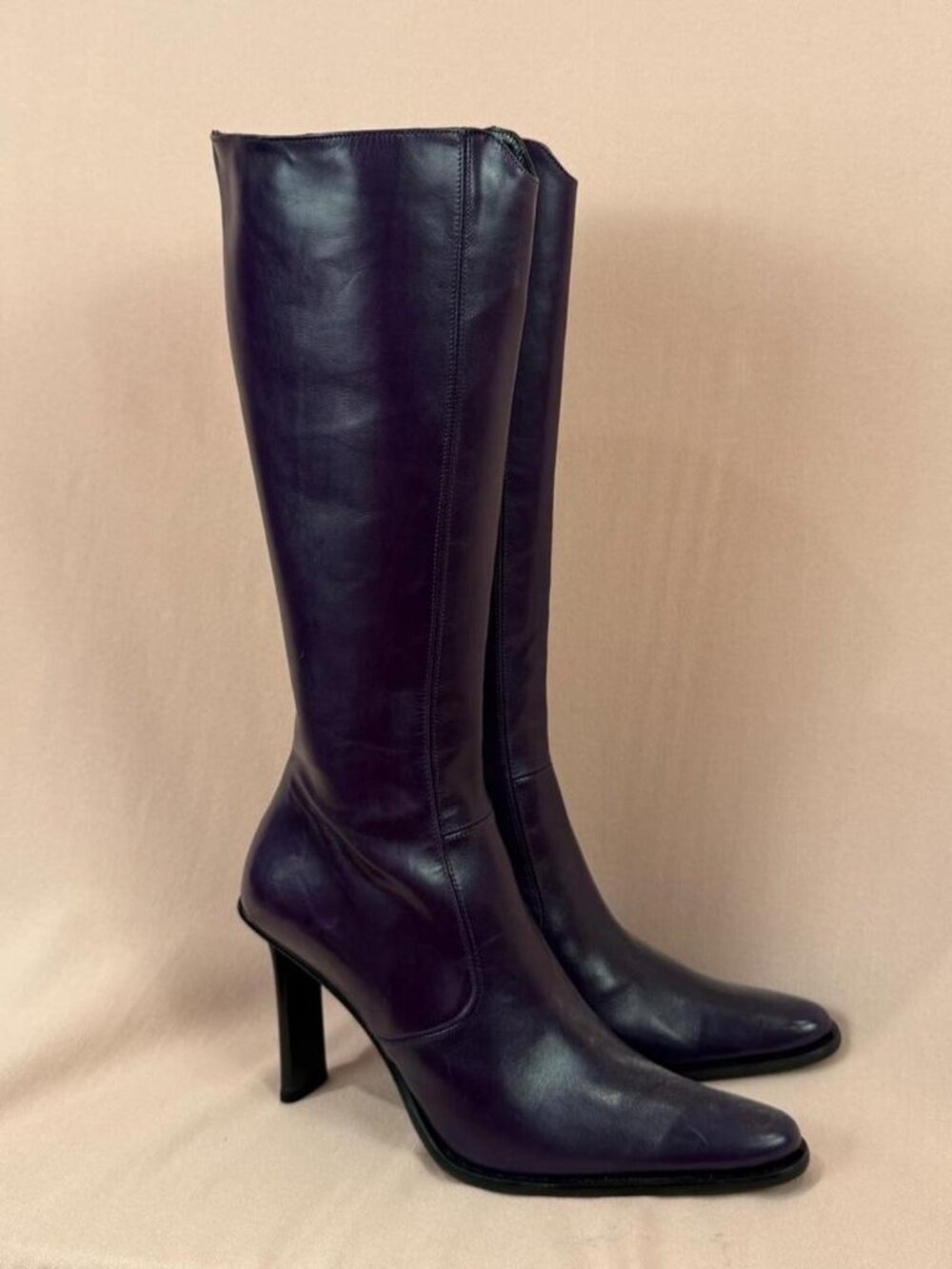 Purple Leather Knee High Boots